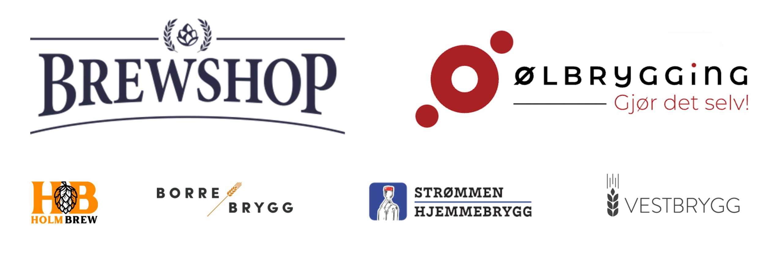 Norbrigg sponsor list. Brewshop, Ølbrygging, Holm Brew, Borre Brygg, Strømmen Hjemmebrygg, og Vestbrygg